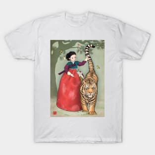 Woman and Tiger in Hanbok T-Shirt